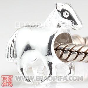 小马珠子 银白色925纯银珠子 素银珠