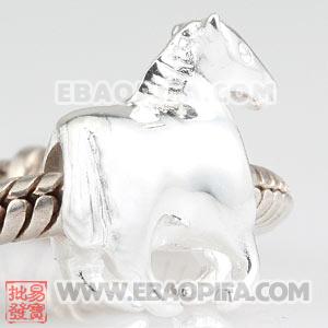 小马珠子 银白色925纯银珠子 素银珠