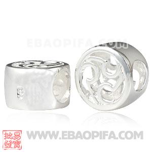 线条纹镂空珠子 银白色925纯银珠子 素银珠