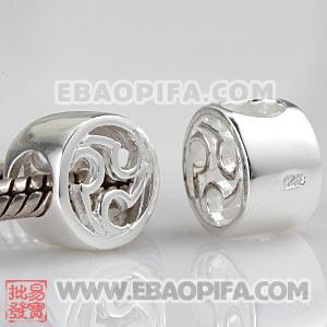 线条纹镂空珠子 银白色925纯银珠子 素银珠
