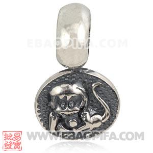 生肖猴银珠 十二生肖珠 925纯银星座珠 潘多拉风格星座珠子