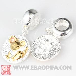镀金生肖鼠银珠 生肖珠 925纯银星座珠 潘多拉风格星座珠子 欧洲珠