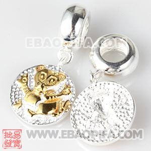 镀金生肖牛银珠 生肖珠 925纯银星座珠 潘多拉风格星座珠子 欧洲珠