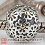 镀金菊花银珠 潘多拉风格真金18K电镀表面 925纯银珠子 欧洲珠 大孔珠