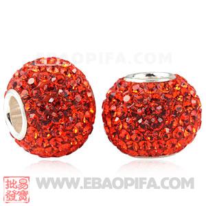 红色奥钻珠子 批发进口奥地利水钻点钻珠 925纯银直通管点钻珠 10X13mm水钻珠