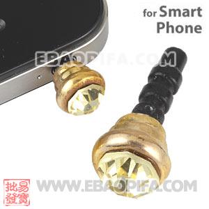 Anti Dust Earphone Jack Plug Accessory With Yellow Crystal For Smart Phone 