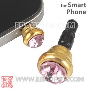 Anti Dust Earphone Jack Plug Accessory With Pink Crystal For Smart Phone 