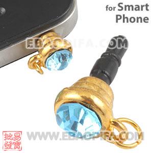 Wholesale Earphone Jack Plug Accessory With Cyan Crystal For Smart Phone 