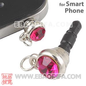 Wholesale Earphone Jack Plug Accessory With Fushia Crystal For Smart Phone 