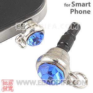 Wholesale Earphone Jack Plug Accessory With Ocean Blue Crystal For Smart Phone 