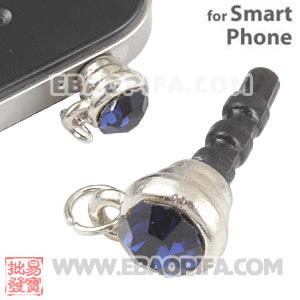 Wholesale Earphone Jack Plug Accessory With Ink Blue Crystal For Smart Phone 