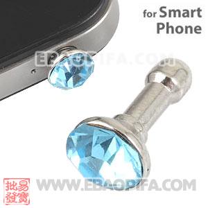 Wholesale Earphone Jack Anti Dust Plug Stopper With Cyan Crystal For iPhone 