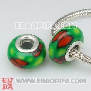 批发软陶彩色大孔珠 925纯银扣 欧洲珠