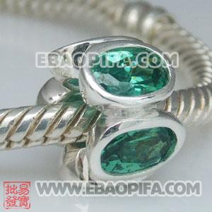 绿色花朵珠子 镶锆石925纯银珠子 欧洲珠