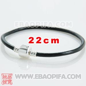 22cm 国产头层牛皮绳 925纯银夹扣头 皮绳手链