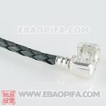 19cm 意大利进口头层牛皮麻花绳 925纯银扣头螺纹链 手链