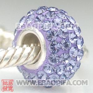紫色奥钻银珠子 925纯银直通管点钻珠