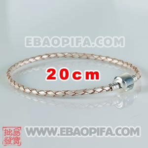 20cm 意大利进口头层牛皮麻花绳 925纯银扣头螺纹链 手链