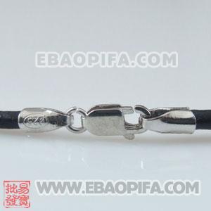 黑色皮绳项链 批发46cm 银扣头项链