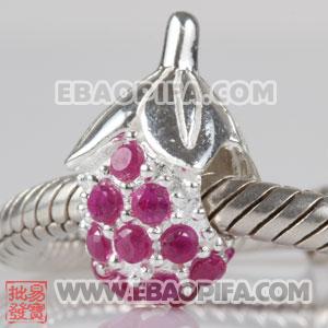 水果草莓珠子 螺纹珠 925纯银欧洲珠螺纹珠