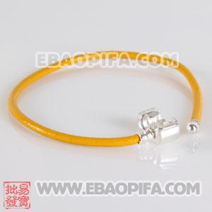 22cm 国产头层牛皮绳 925纯银夹扣头 皮绳手链
