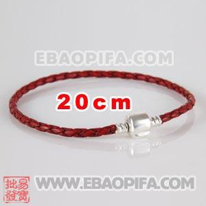 20cm 意大利进口头层牛皮麻花绳 925纯银扣头螺纹链 手链