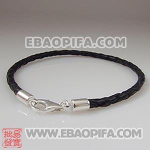 26cm 皮绳925纯银扣头脚链 国产皮绳链 进口皮绳链 手链 项链 脚链