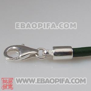 26cm 皮绳925纯银扣头脚链 国产皮绳链 进口皮绳链 手链 项链 脚链