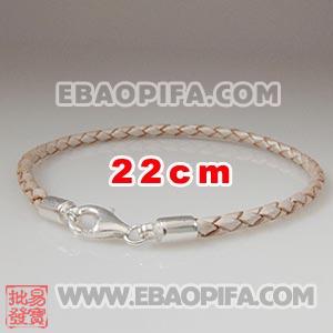 22cm 珍珠白麻花皮绳 925纯银龙虾扣