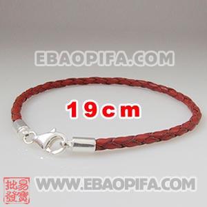 19cm 红色麻花皮绳 925纯银龙虾扣