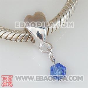 蓝色锆石坠子 外贸首饰 925纯银Charm吊坠