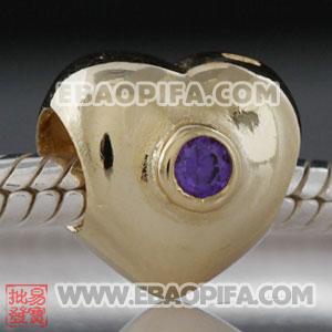 心形镶锆石珠子 潘多拉风格真金18K电镀表面 925纯银珠子 欧洲珠 大孔珠