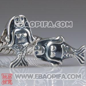 美人鱼女孩银珠 复古潘多拉风格做旧珠子 潘多拉风格仿古珠子 批发潘多拉风格925纯银仿古做旧珠子 欧洲珠 大孔珠