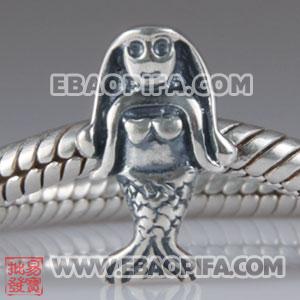 美人鱼女孩银珠 复古潘多拉风格做旧珠子 潘多拉风格仿古珠子 批发潘多拉风格925纯银仿古做旧珠子 欧洲珠 大孔珠