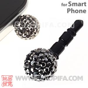 10mm Grey Czech Crystal Ball Earphone Jack Plug For iPhone Wholesale 