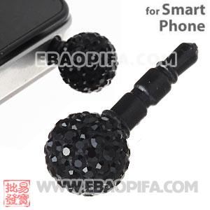10mm Black Czech Crystal Ball Earphone Jack Plug For iPhone Wholesale 