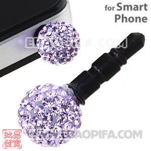 10mm Lavender Czech Crystal Ball Earphone Jack Plug For iPhone Wholesale 