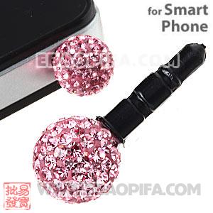 10mm Pink Czech Crystal Ball Earphone Jack Plug For iPhone Wholesale 