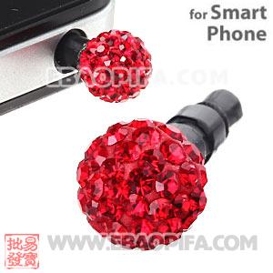 8mm Red Czech Crystal Ball Earphone Jack Plug For iPhone Wholesale 