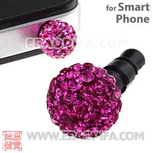 8mm Fushia Czech Crystal Ball Earphone Jack Plug For iPhone Wholesale 