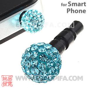 8mm Cyan Czech Crystal Ball Earphone Jack Plug For iPhone Wholesale 