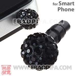 8mm Black Czech Crystal Ball Earphone Jack Plug For iPhone Wholesale 