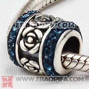 玫瑰花朵珠子 批发进口奥地利水钻镶钻 潘多拉风格 925纯银珠子