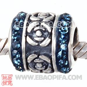 玫瑰花朵珠子 批发进口奥地利水钻镶钻 潘多拉风格 925纯银珠子