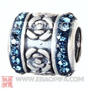 玫瑰花朵珠子 批发进口奥地利水钻镶钻 潘多拉风格 925纯银珠子