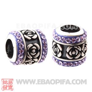 玫瑰花朵珠子 批发进口奥地利水钻镶钻 潘多拉风格 925纯银珠子
