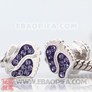 脚印水钻珠子 批发进口奥地利水钻镶钻 潘多拉风格 925纯银珠子