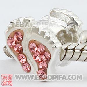脚印水钻珠子 批发进口奥地利水钻镶钻 潘多拉风格 925纯银珠子
