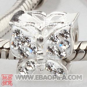 蝴蝶水钻银珠 批发进口奥地利水钻镶钻 潘多拉风格 925纯银珠子