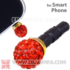 8mm Red Czech Crystal Ball Cute Plugy Earphone Jack Accessory